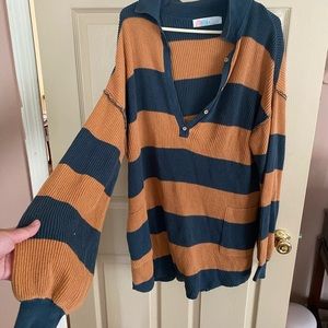 Free people cute beachy polo striped knit romper size M